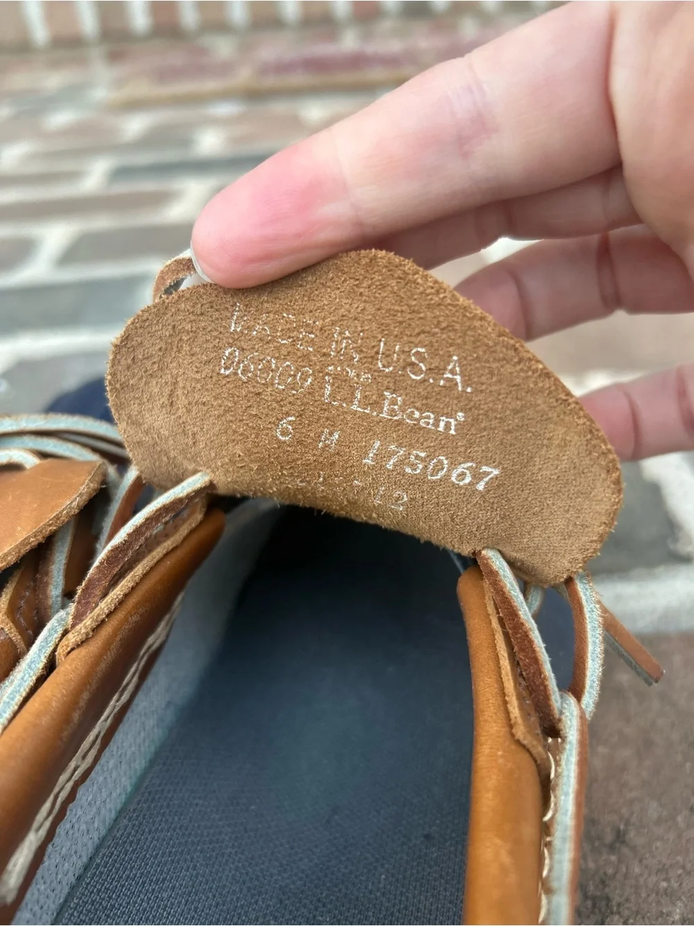 LL Bean Duck Boot Shoes Navy Blue Tan Leather Classic Rain Winter USA 6